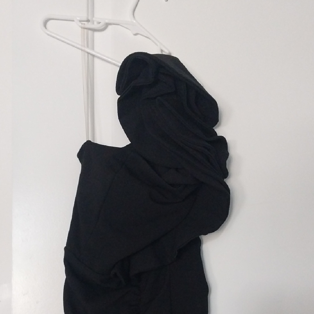 Emerald Sundae Black One-Shoulder Puff Sleeve Bodycon Dress